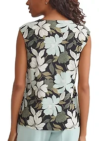 Petite Floral Printed Keyhole Neck Knit Top