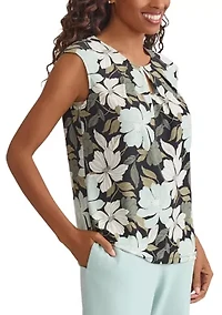 Petite Floral Printed Keyhole Neck Knit Top