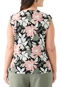 Plus Floral Print Keyhole Neck Knit Top