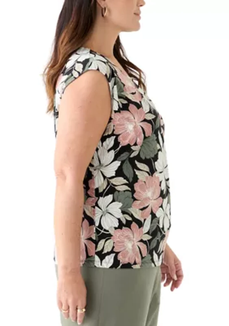 Plus Floral Print Keyhole Neck Knit Top