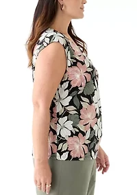 Plus Floral Print Keyhole Neck Knit Top