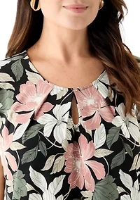 Plus Floral Print Keyhole Neck Knit Top