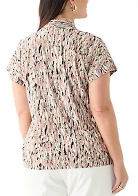 Plus Multi Print V-Neck Knit Top