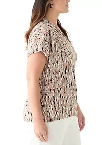 Plus Multi Print V-Neck Knit Top