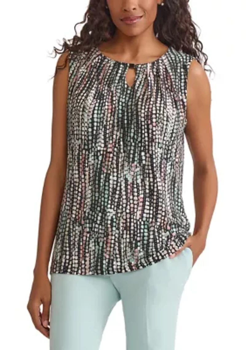 Women's Line Dot Print Sleeveless Knit Top