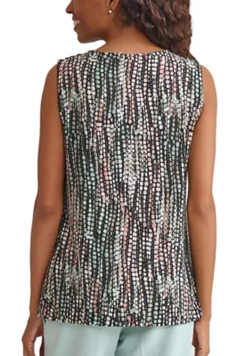 Women's Line Dot Print Sleeveless Knit Top