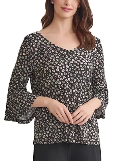 Women's Printed V-Neck Sleeve Knit Top