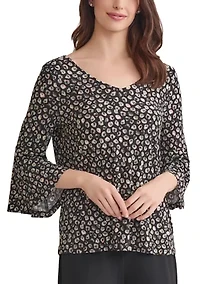 Women's Printed V-Neck Sleeve Knit Top