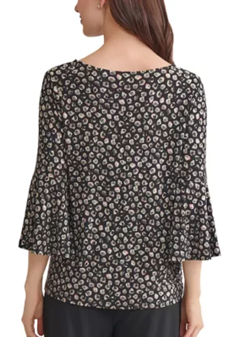 Women's Printed V-Neck Sleeve Knit Top