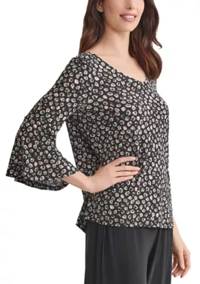 Women's Printed V-Neck Sleeve Knit Top