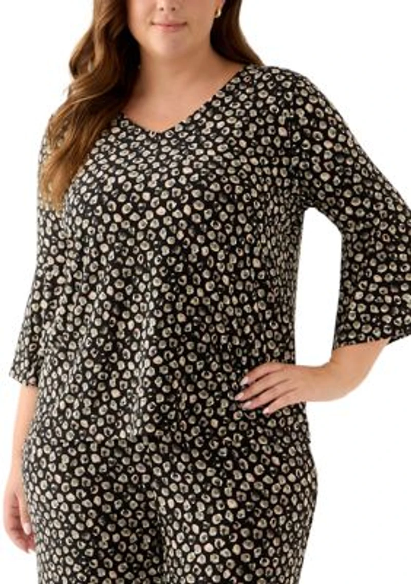Plus Bell Sleeve Printed Knit Top