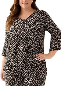 Plus Bell Sleeve Printed Knit Top