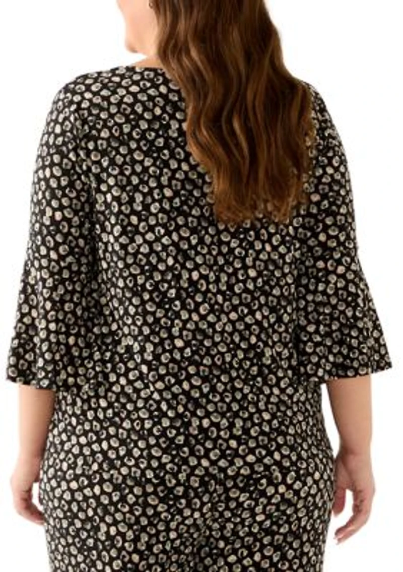 Plus Bell Sleeve Printed Knit Top