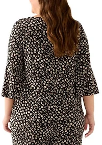Plus Bell Sleeve Printed Knit Top