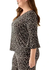 Plus Bell Sleeve Printed Knit Top
