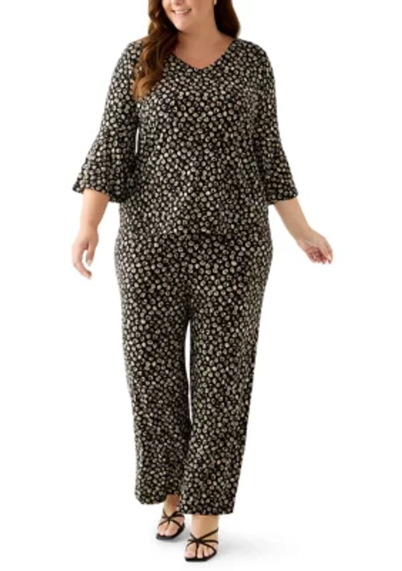 Plus Bell Sleeve Printed Knit Top