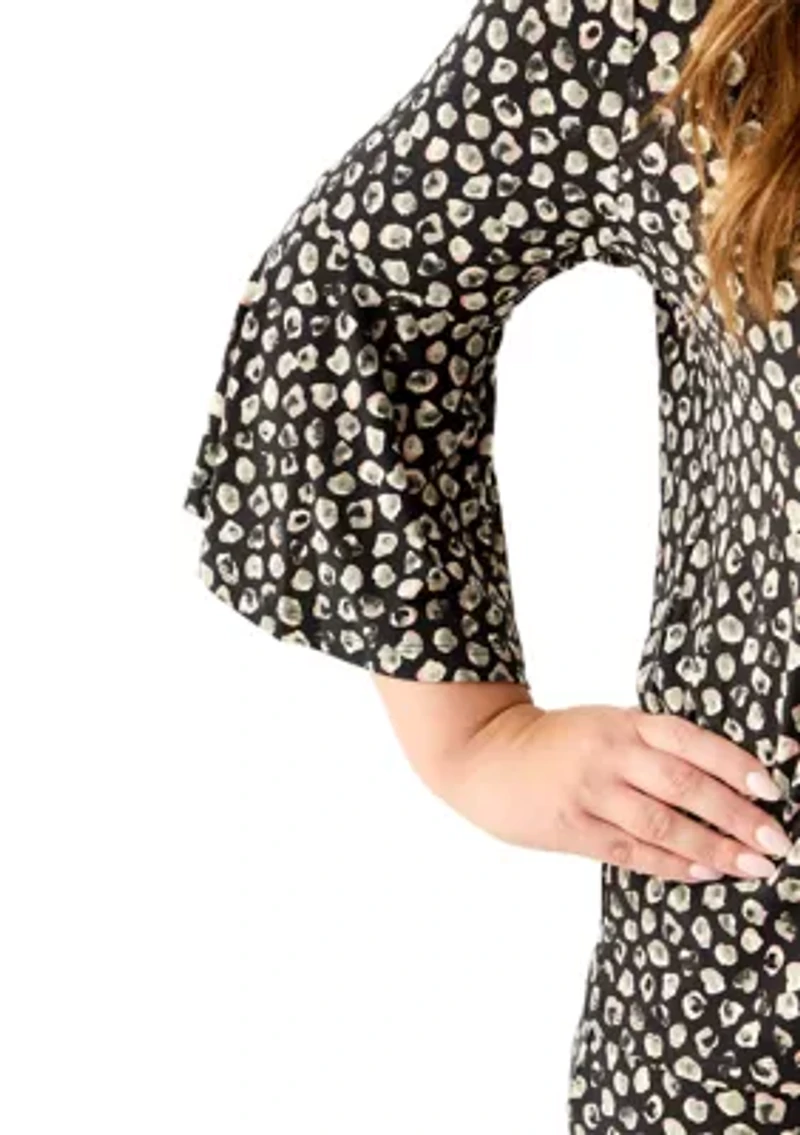 Plus Bell Sleeve Printed Knit Top