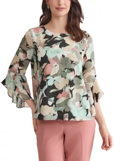 Women's Multi Floral Printed Ruffle Blouse