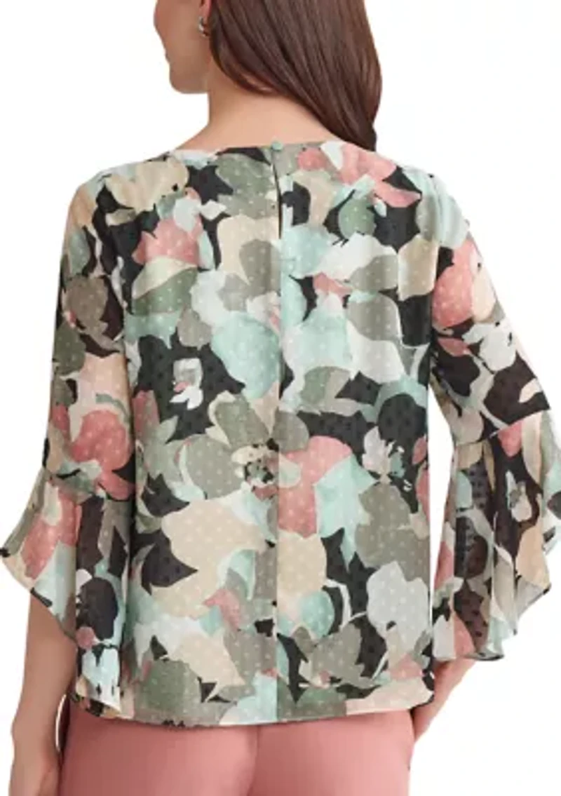 Women's Multi Floral Printed Ruffle Blouse
