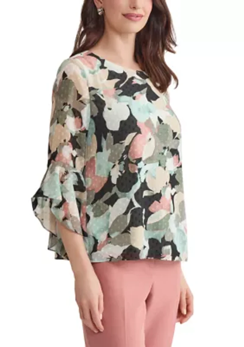 Women's Multi Floral Printed Ruffle Blouse