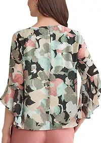 Women's Multi Floral Printed Ruffle Blouse