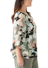 Plus Multi Floral Print Ruffle Sleeve Blouse