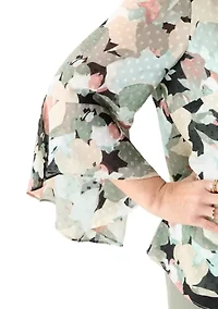 Plus Multi Floral Print Ruffle Sleeve Blouse