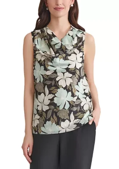 Women's Floral Printed Cowl Neck Sleeveless Blouse