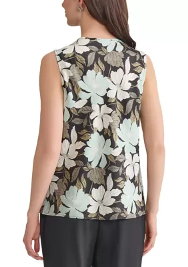 Women's Floral Printed Cowl Neck Sleeveless Blouse