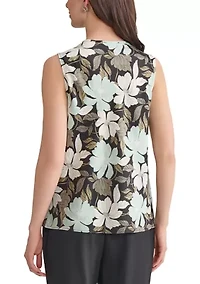 Women's Floral Printed Cowl Neck Sleeveless Blouse