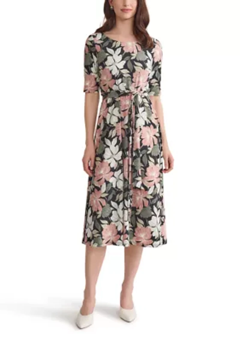 Petite Floral Printed Fit and Flare Dress
