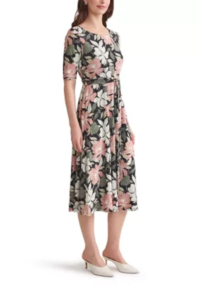 Petite Floral Printed Fit and Flare Dress