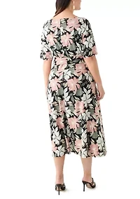 Plus Floral Print Elbow Sleeve Dress