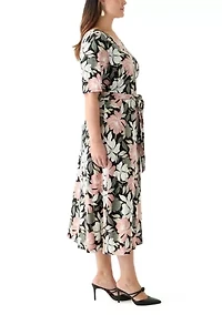 Plus Floral Print Elbow Sleeve Dress