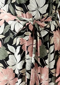 Plus Floral Print Elbow Sleeve Dress