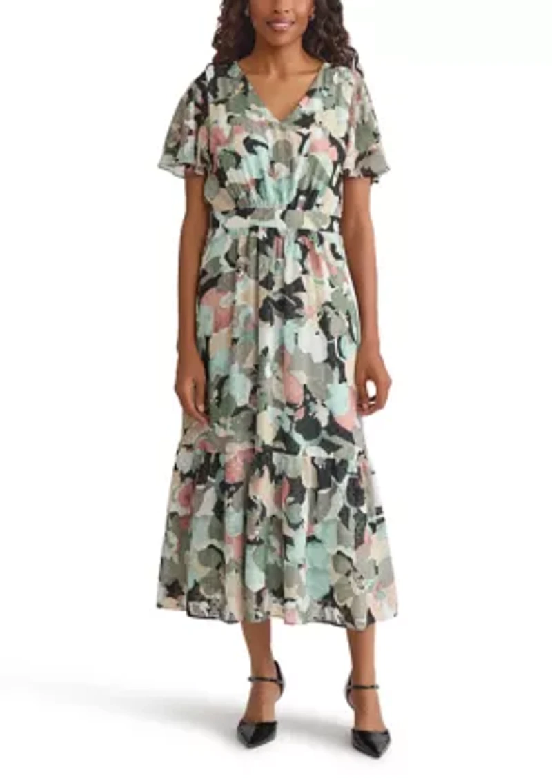 Women's Multi Floral Printed Clipdot Maxi Dress