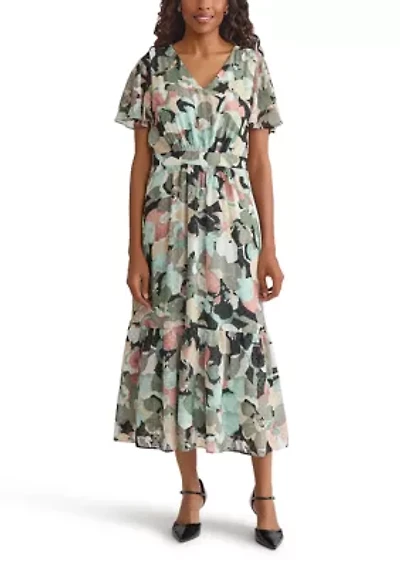 Women's Multi Floral Printed Clipdot Maxi Dress