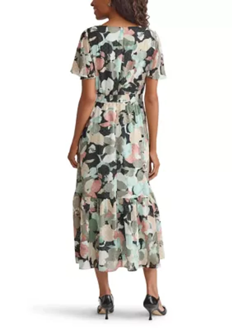 Women's Multi Floral Printed Clipdot Maxi Dress