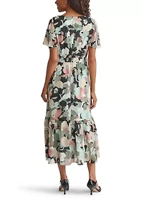 Women's Multi Floral Printed Clipdot Maxi Dress