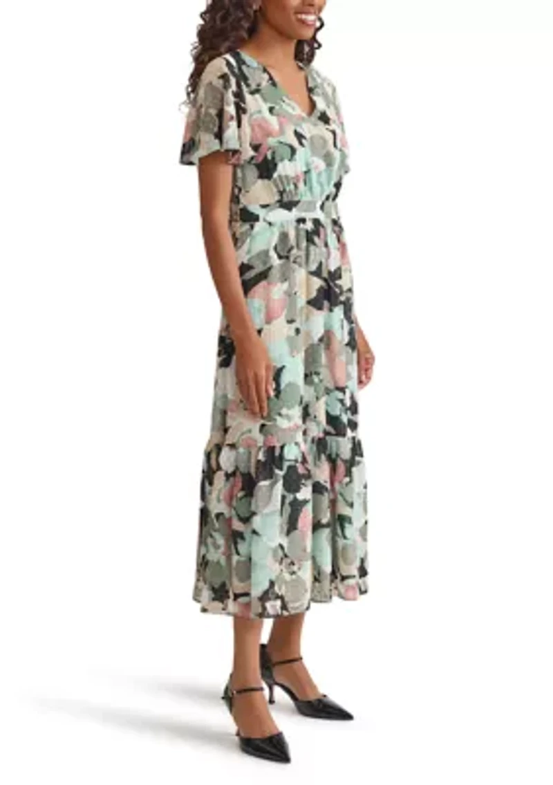 Women's Multi Floral Printed Clipdot Maxi Dress