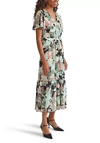 Women's Multi Floral Printed Clipdot Maxi Dress