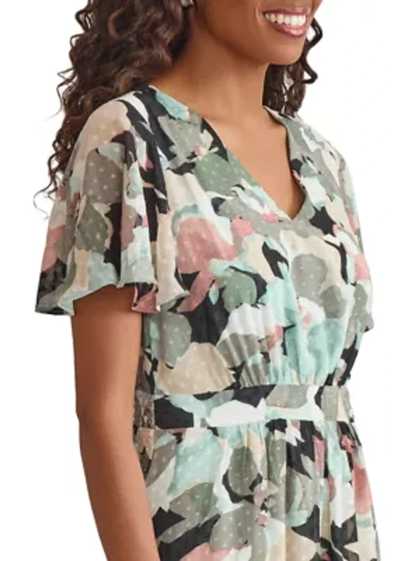 Women's Multi Floral Printed Clipdot Maxi Dress