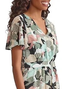 Women's Multi Floral Printed Clipdot Maxi Dress