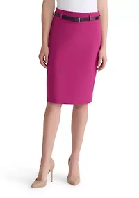 Women's Stretch Crepe Belted Skirt