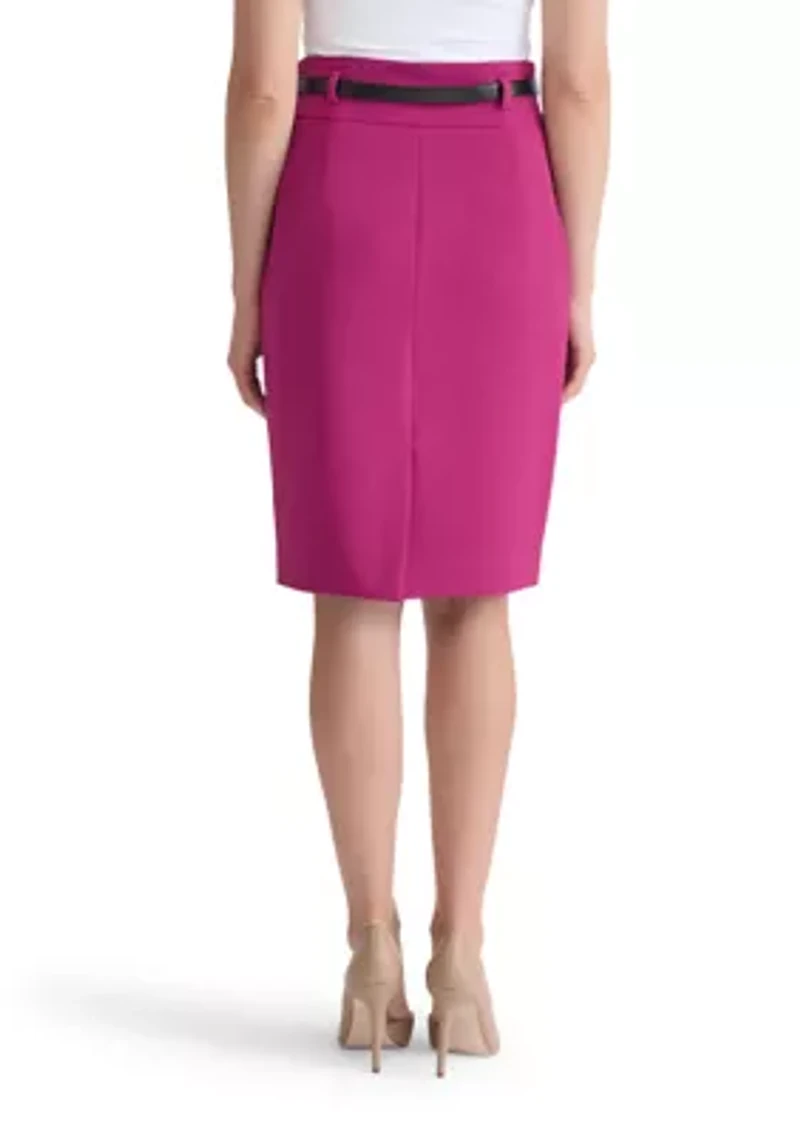 Women's Stretch Crepe Belted Skirt