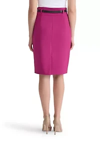 Women's Stretch Crepe Belted Skirt