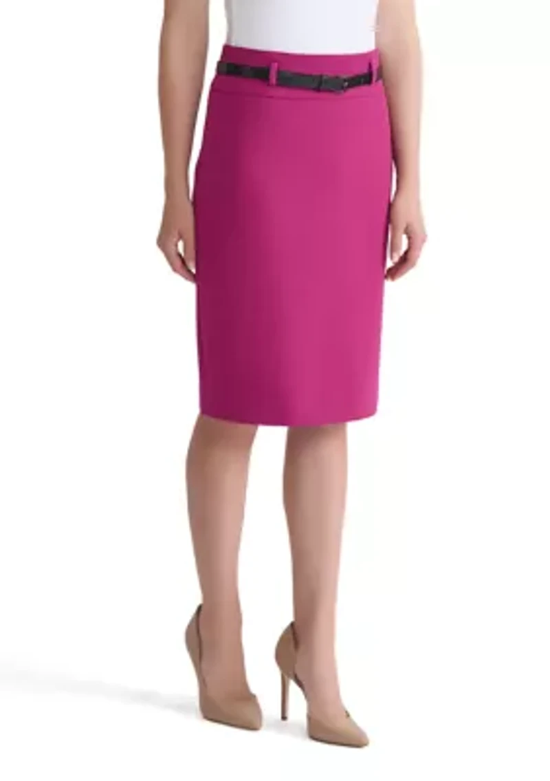 Women's Stretch Crepe Belted Skirt