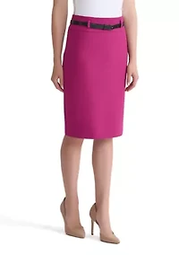 Women's Stretch Crepe Belted Skirt