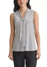 Women's Geo Printed Sleeveless Tie Neck Blouse