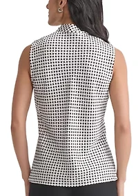 Women's Geo Printed Sleeveless Tie Neck Blouse